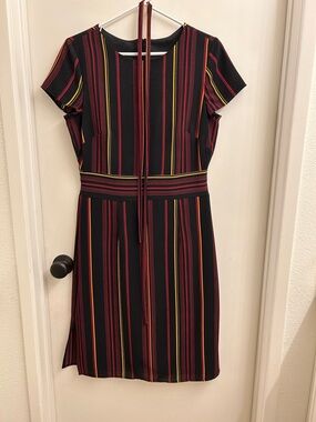 Black Striped Mini Dress with Red & Yellow Accent